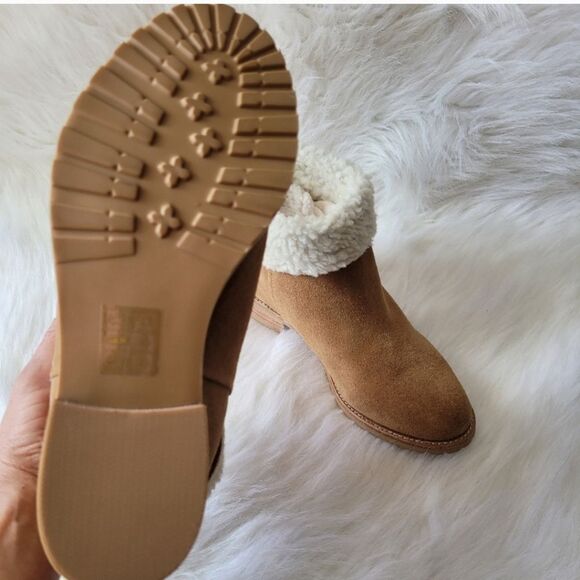 New Jack Rogers Stella Oak Suede Sherpa Winter Heeled Booties Size 7 - Picture 6 of 9